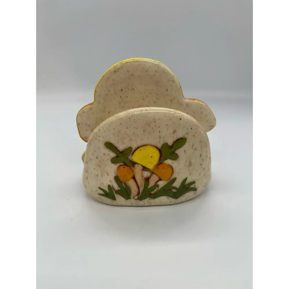 Vintage MCM Ceramic Mushroom Napkin Holder Orange & Yellow